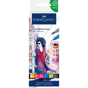 Marker solubil 2 capete set 6 buc culori de baza goldfaber Faber-Castell-1