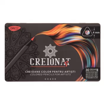 Creioane colorate bicolore in cutie metalica, set 30 Daco CC430-2