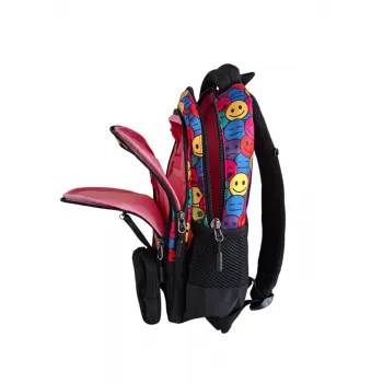 Ghiozdan clasa 0, negru imprimeu Emoji, 38 cm Daco GH3016-5