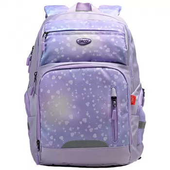 Ghiozdan fete liceu, mov, imprimeu discret inimioare, 47 cm Daco GH586-1