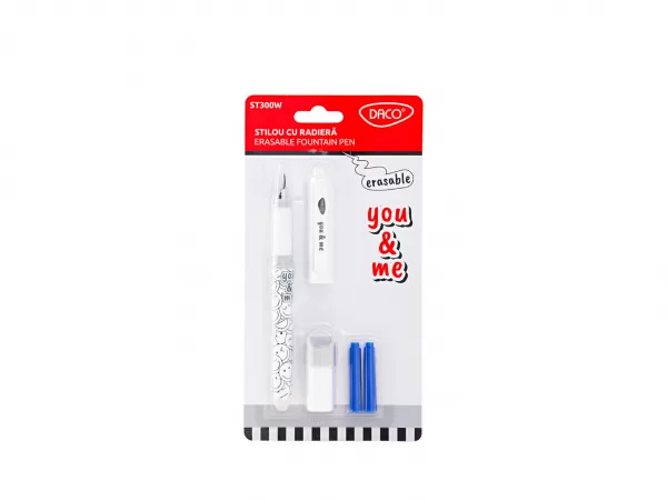 Stilou cu radiera You and Me Daco, alb, imprimeu emoji ST300W-1-IMG-slider