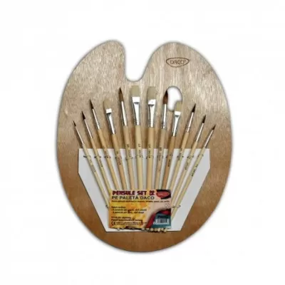Pensule pictura set 12 pe paleta lemn Daco PN012-img