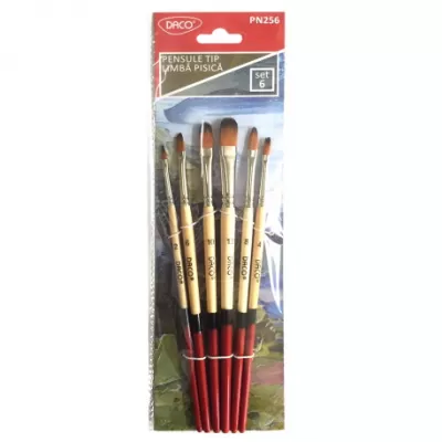 Set 6 pensule din p&#259;r sintetic, v&#226;rf tip limb&#259; de pisic&#259; DACO PN256-img