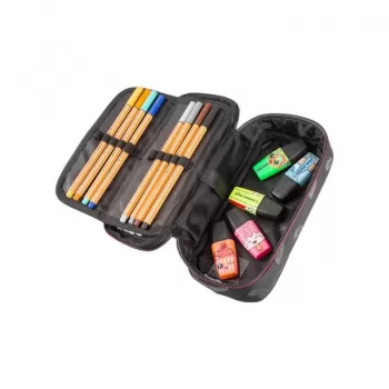 Penar etui cu 1 fermoar, negru, imprimeu bufnita, -2