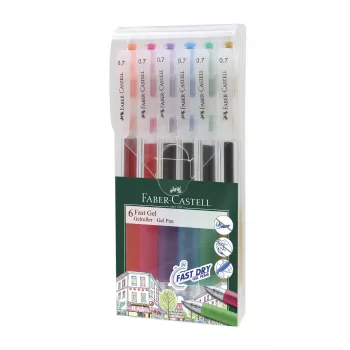 Set 6 buc pix cu gel 0.7mm fast gel Faber-Castell-1
