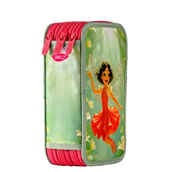 Penar fete cu 3 fermoare, 3 compartimente, neechipat Zana corai Daco PE3038-2