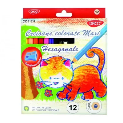 Creioane colorate maxi, 12 culori, hexagonal DACO-img