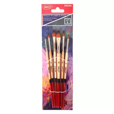 Pensule pictura par sintetic, varf limba de pisica, set 6 Daco PN266-img