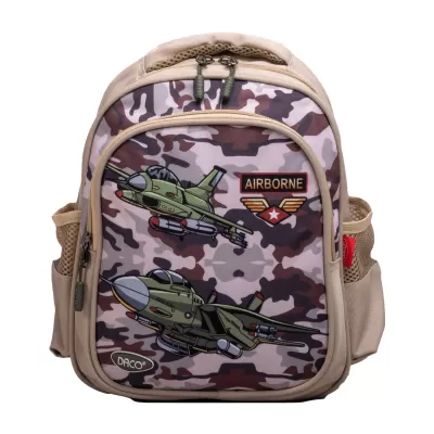 Ghiozdan gradinita, baieti, crem, imprimeu camuflaj avion de lupta, 30 cm Daco GH290-img