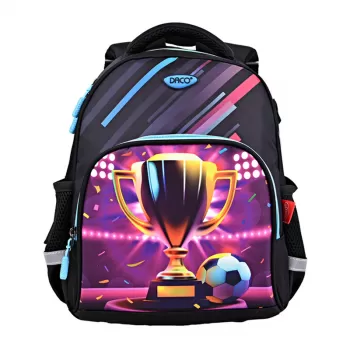 Ghiozdan gradinita baieti, negru imprimeu cupa fotbal, 33 cm Daco GH249-1