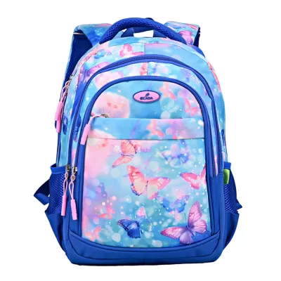 Ghiozdan fete clasa 0, albastru, imprimeu fluturasi, 38 cm Ecada 614003-img