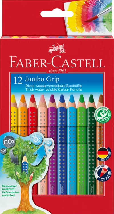 Creioane colorate 12 culori + ascutitoare jumbo grip faber-caste-img