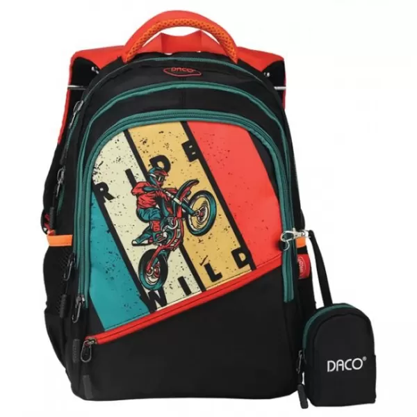 Ghiozdan şcolar băieţi negru, imprimeu motocicletă, clasa pregătitoare, 38 cm  DACO-1-IMG-slider